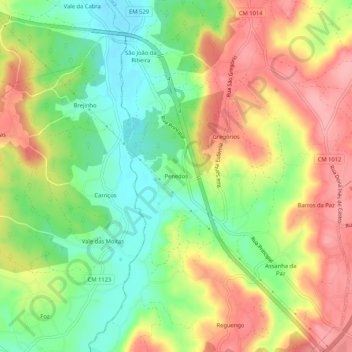 Mappa topografica Penedos, altitudine, rilievo