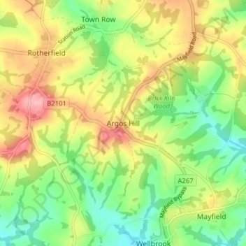 Mappa topografica Argos Hill, altitudine, rilievo