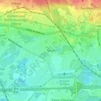 Mappa topografica Tertre, altitudine, rilievo