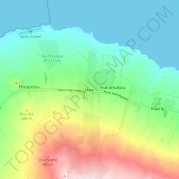Mappa topografica Hawi, altitudine, rilievo