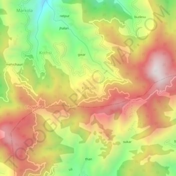 Mappa topografica Khirsu, altitudine, rilievo