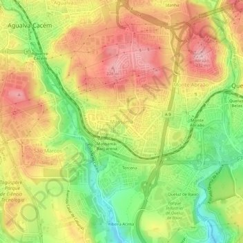 Mappa topografica Massamá, altitudine, rilievo