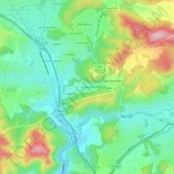 Mappa topografica Le Martre, altitudine, rilievo
