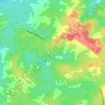 Mappa topografica Parnet, altitudine, rilievo