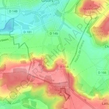 Mappa topografica Boisgeloup, altitudine, rilievo