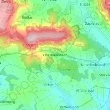 Mappa topografica Oberlindelbach, altitudine, rilievo