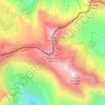 Mappa topografica Soum de Barroude, altitudine, rilievo