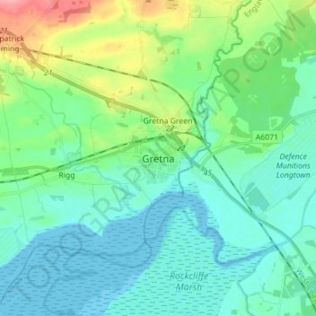 Mappa topografica Gretna, altitudine, rilievo