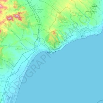 Mappa topografica Hammamet, altitudine, rilievo