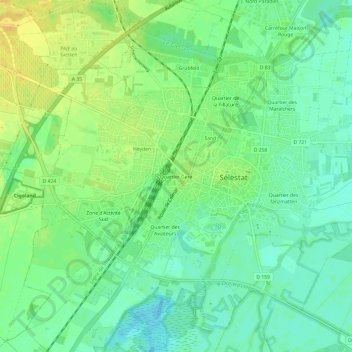 Mappa topografica Quartier Gare, altitudine, rilievo