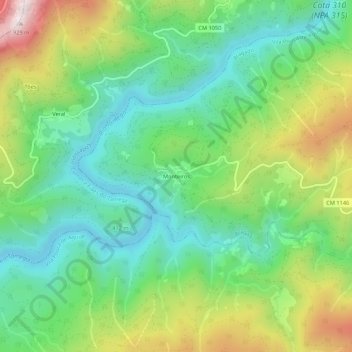 Mappa topografica Monteiros, altitudine, rilievo
