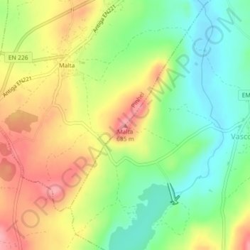 Mappa topografica Malta, altitudine, rilievo