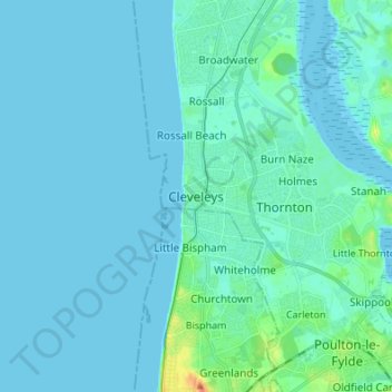 Mappa topografica Cleveleys, altitudine, rilievo