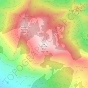 Mappa topografica Monte Inici, altitudine, rilievo