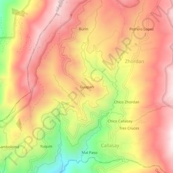 Mappa topografica Guapan, altitudine, rilievo