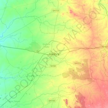 Mappa topografica Godhra, altitudine, rilievo