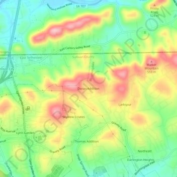Mappa topografica Doran Addition, altitudine, rilievo
