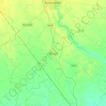 Mappa topografica Khurja, altitudine, rilievo