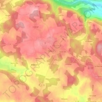 Mappa topografica Bellevue, altitudine, rilievo