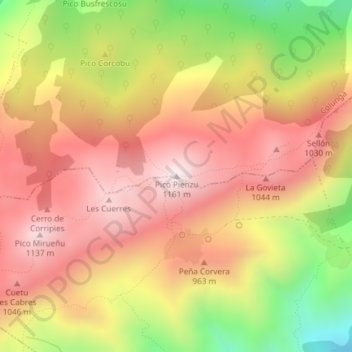 Mappa topografica Pico Pienzo, altitudine, rilievo