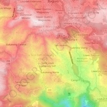 Mappa topografica Bakakeng Norte, altitudine, rilievo