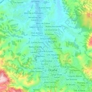Mappa topografica El Tope, altitudine, rilievo