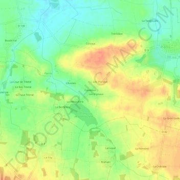 Mappa topografica Cavareux, altitudine, rilievo