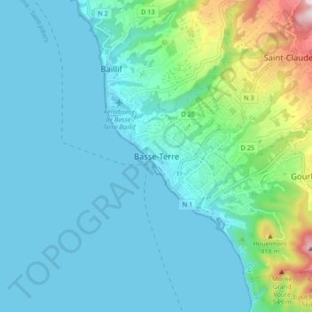 Mappa topografica Basse-Terre, altitudine, rilievo