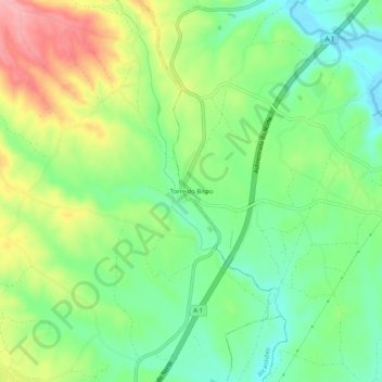 Mappa topografica Torre do Bispo, altitudine, rilievo