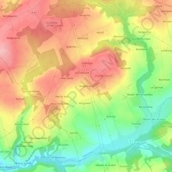 Mappa topografica Kergeorges, altitudine, rilievo