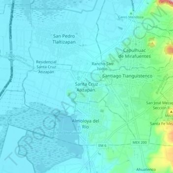 Mappa topografica Santa Cruz Atizapán., altitudine, rilievo