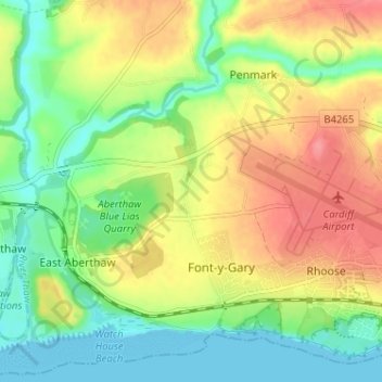 Mappa topografica Fonmon, altitudine, rilievo