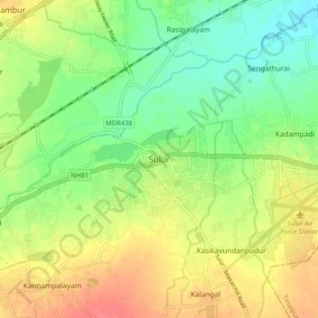Mappa topografica Sulur, altitudine, rilievo