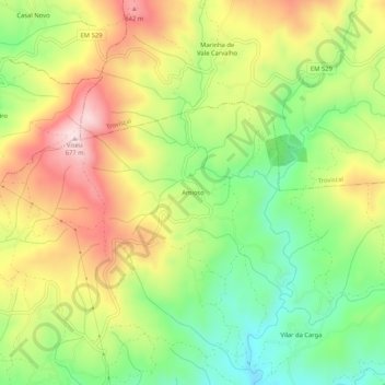 Mappa topografica Amioso, altitudine, rilievo