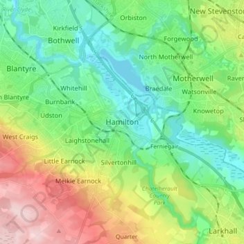 Mappa topografica Hamilton, altitudine, rilievo