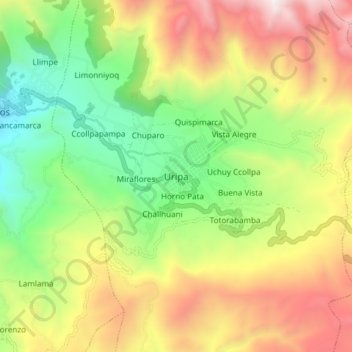 Mappa topografica Uripa, altitudine, rilievo