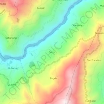 Mappa topografica Sacre, altitudine, rilievo