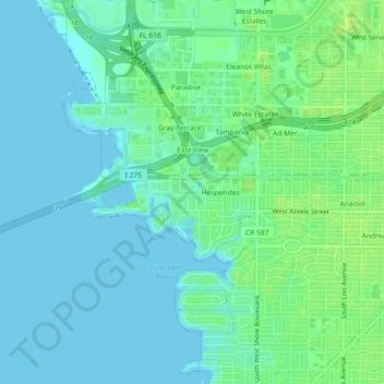 Mappa topografica West View, altitudine, rilievo