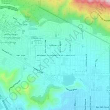 Mappa topografica Arrowhead Farms, altitudine, rilievo