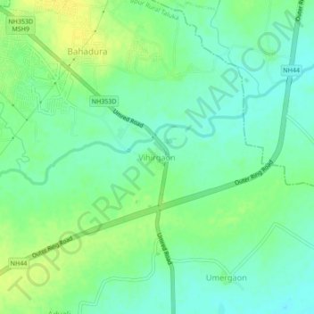 Mappa topografica Vihirgaon, altitudine, rilievo