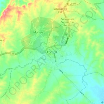 Mappa topografica Corozal, altitudine, rilievo