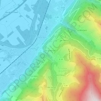 Mappa topografica Mas de Montacol, altitudine, rilievo