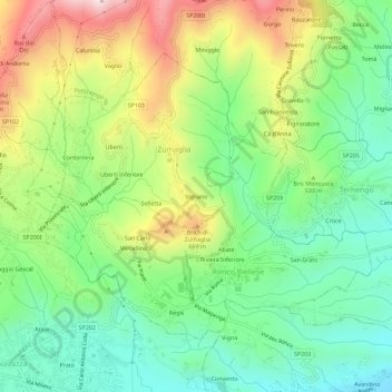 Mappa topografica Vigliano, altitudine, rilievo