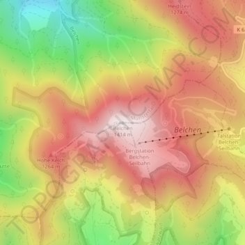 Mappa topografica Belchen, altitudine, rilievo