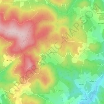 Mappa topografica Intranges, altitudine, rilievo