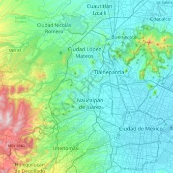 Mappa topografica Ciudad Satélite, altitudine, rilievo