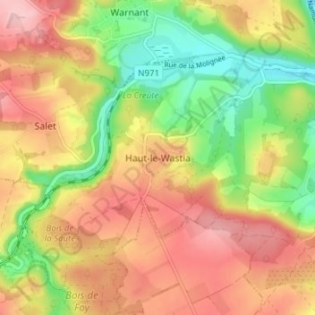 Mappa topografica Haut-le-Wastia, altitudine, rilievo
