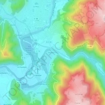 Mappa topografica Basteyroux, altitudine, rilievo