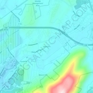 Mappa topografica Glenham, altitudine, rilievo