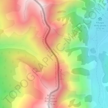 Mappa topografica Colle della Croce, altitudine, rilievo